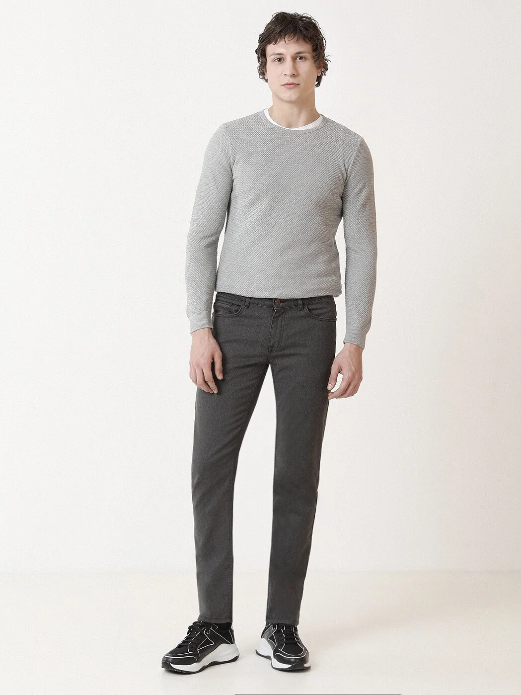 Antrasit Dokuma Slim Fit Casual Pamuk Karışımlı Pantolon - 3
