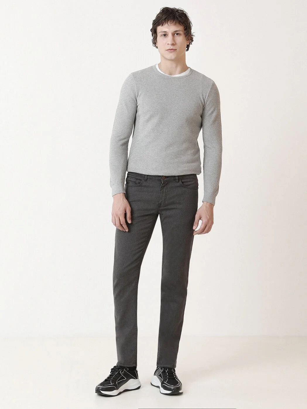 Antrasit Dokuma Slim Fit Casual Pamuk Karışımlı Pantolon - 3
