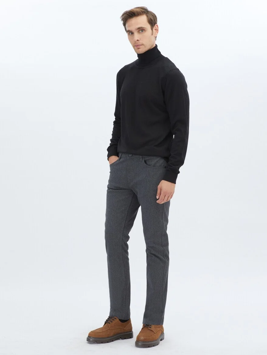 Antrasit Dokuma Slim Fit Casual Pamuk Karışımlı Pantolon 