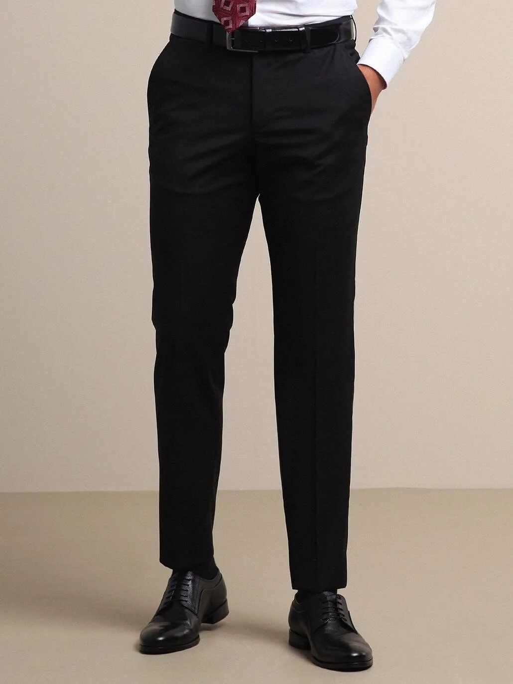 Antrasit Düz Dokuma Fitted Fit Klasik Yün Karışımlı Pantolon 