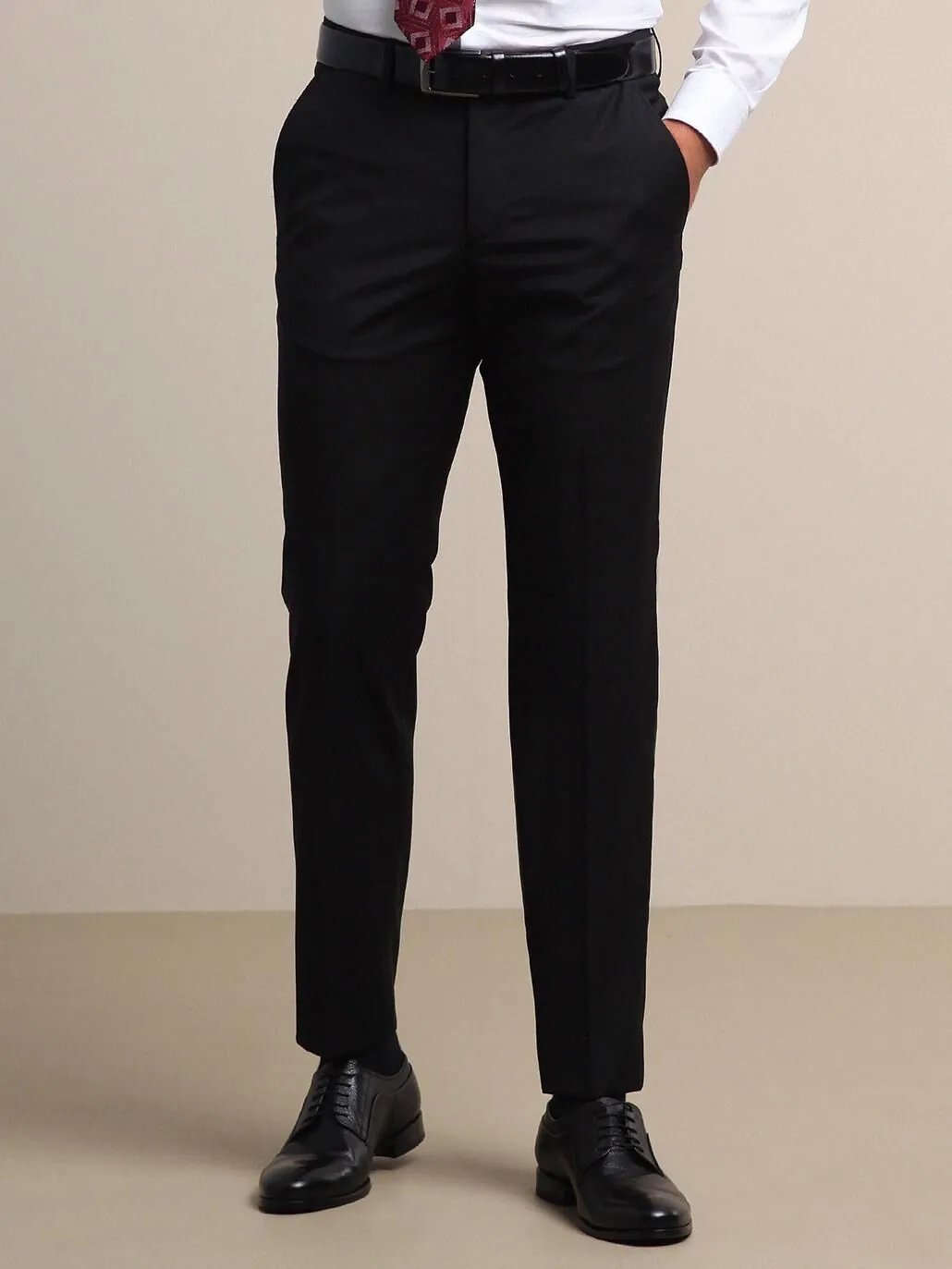 Antrasit Düz Dokuma Fitted Fit Klasik Yün Karışımlı Pantolon - 1