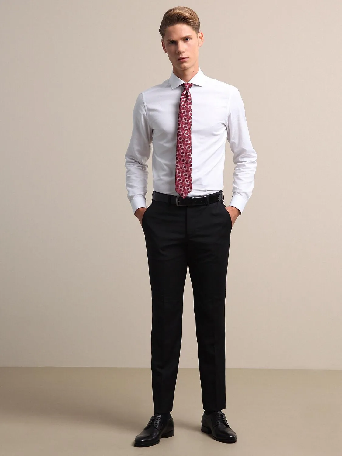 Antrasit Düz Dokuma Fitted Fit Klasik Yün Karışımlı Pantolon - 4