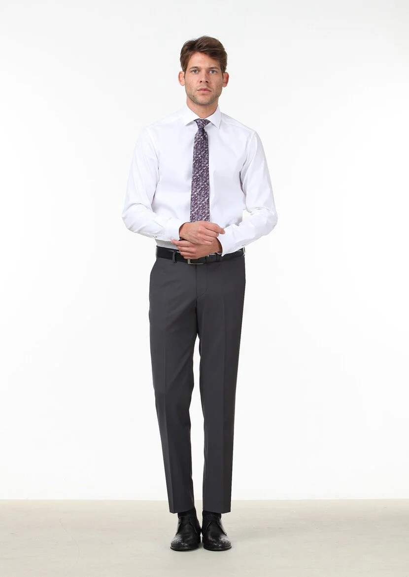 Antrasit Düz Dokuma Slim Fit Klasik Yün Karışımlı Pantolon - 1