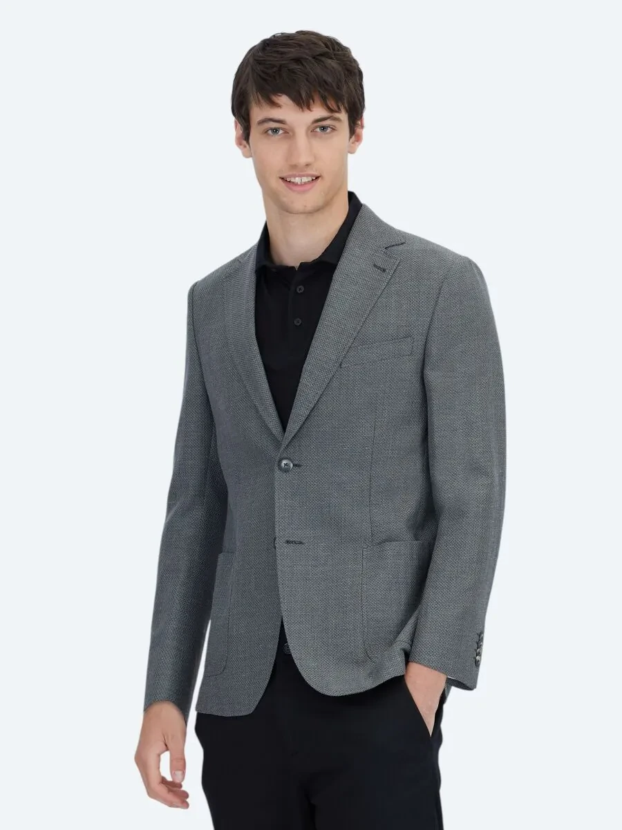 Antrasit Düz Modern Fit Yün Karışımlı Ceket - 1