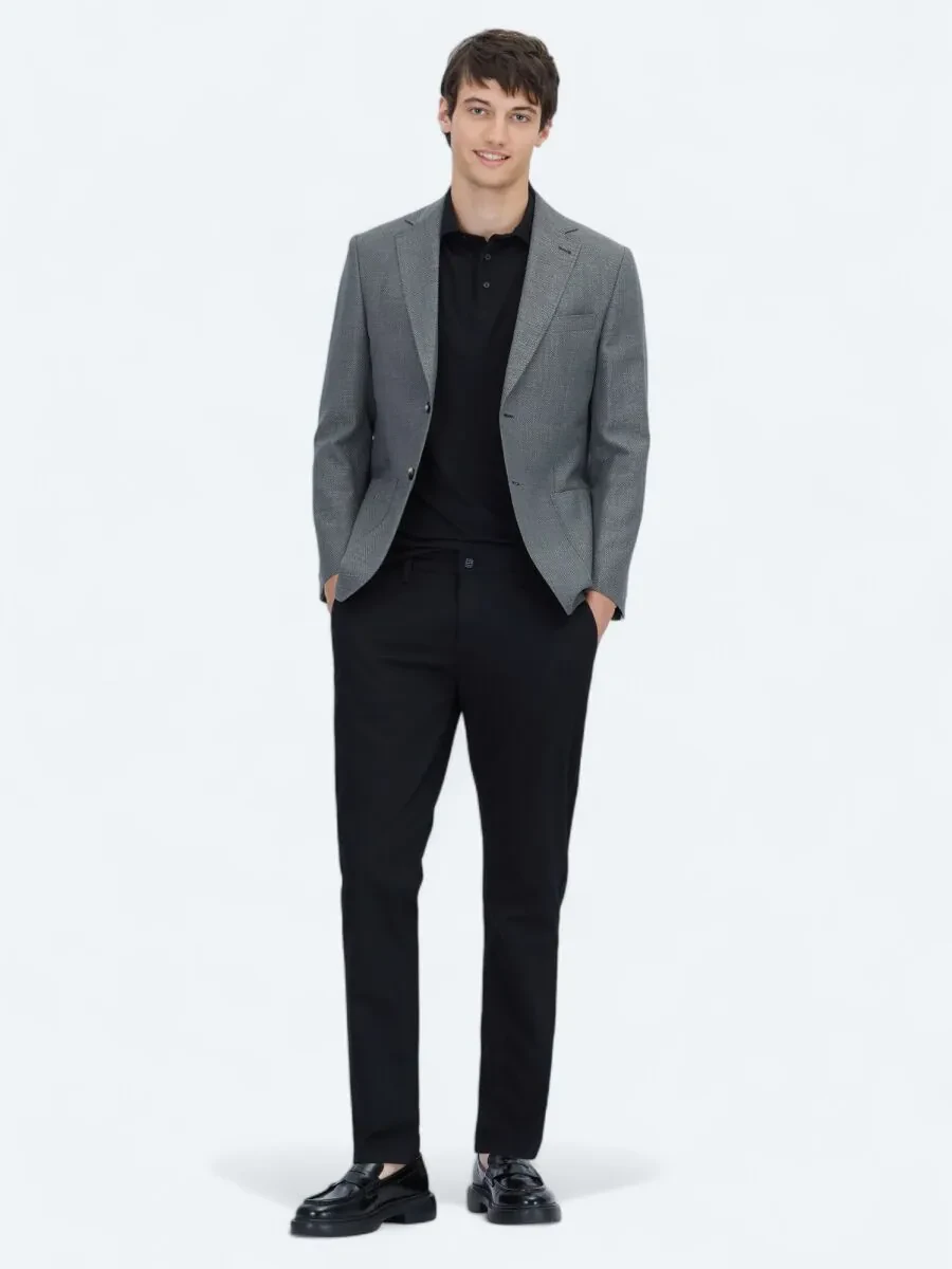 Antrasit Düz Modern Fit Yün Karışımlı Ceket - 2