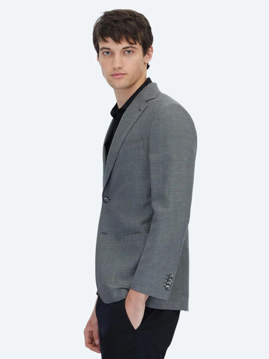 Antrasit Düz Modern Fit Yün Karışımlı Ceket - 4