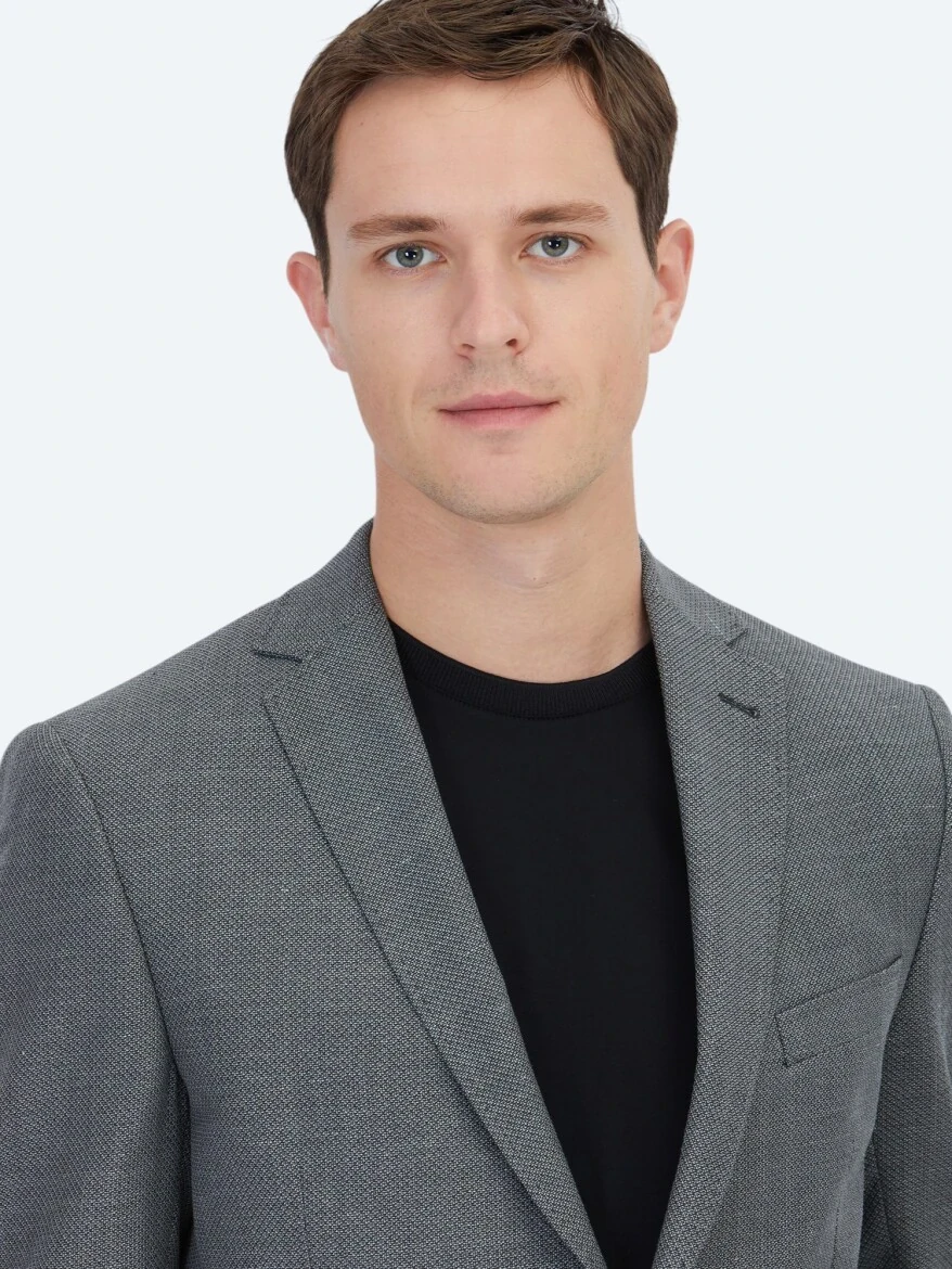 Antrasit Düz Regular Fit Yün Karışımlı Ceket - 3