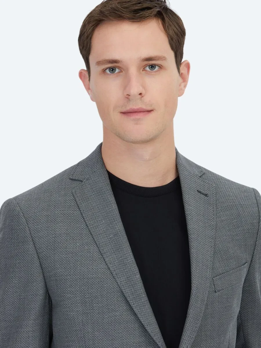 Antrasit Düz Regular Fit Yün Karışımlı Ceket - 3