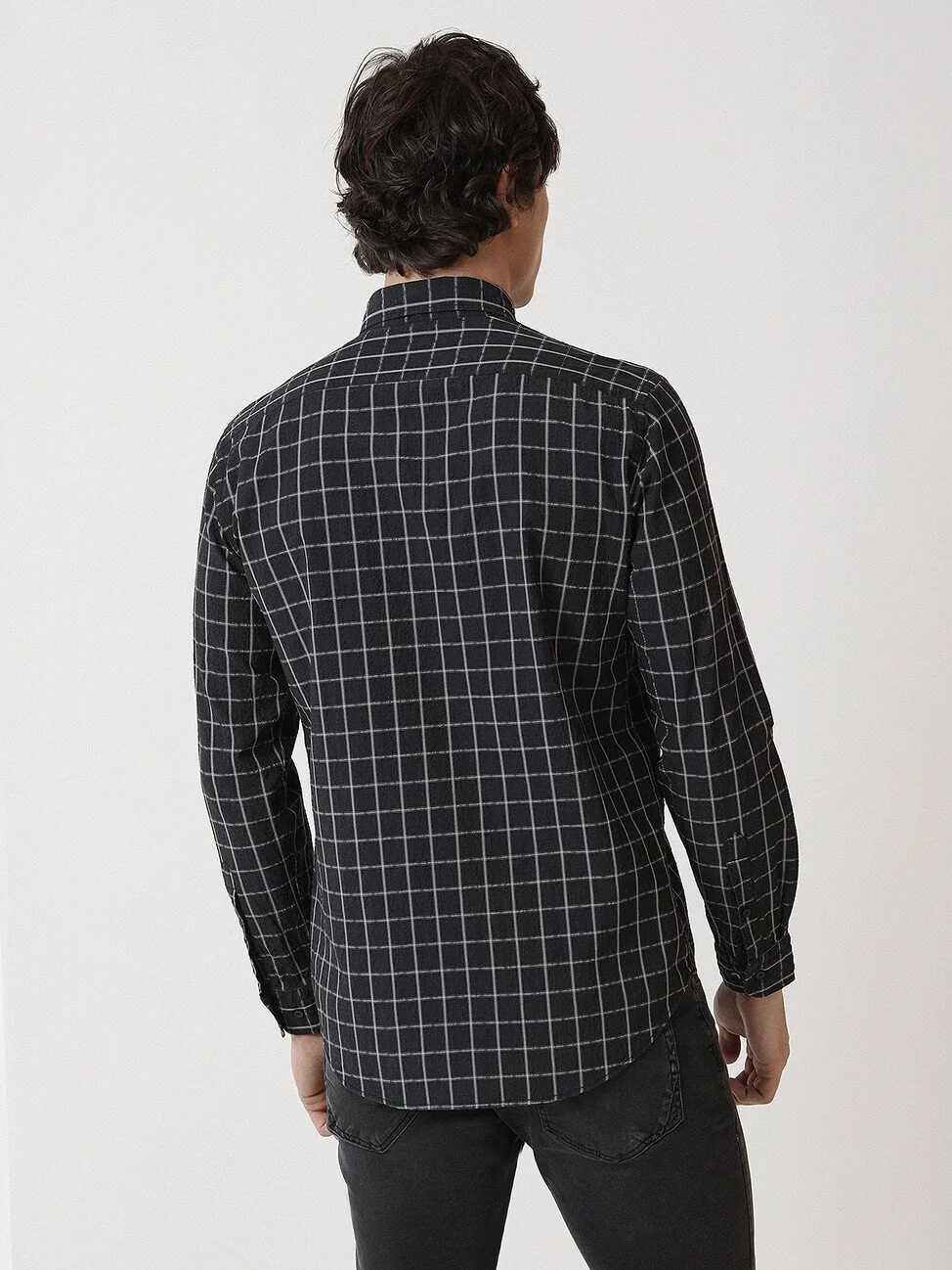 Antrasit Kareli Regular Fit Dokuma Casual Pamuk Karışımlı Gömlek - 5