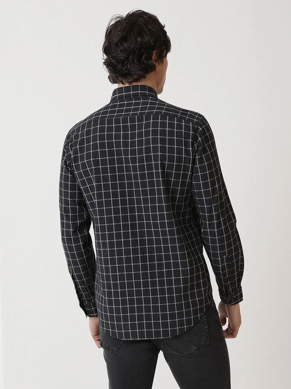 Antrasit Kareli Regular Fit Dokuma Casual Pamuk Karışımlı Gömlek - 5