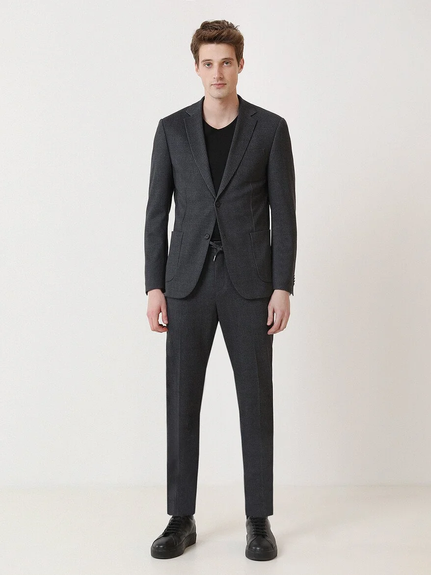 Antrasit Mikro Modern Fit Örme Takım Elbise - 2