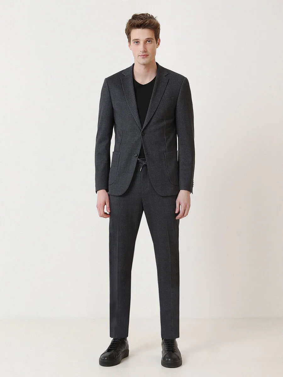 Antrasit Mikro Modern Fit Örme Takım Elbise - 2