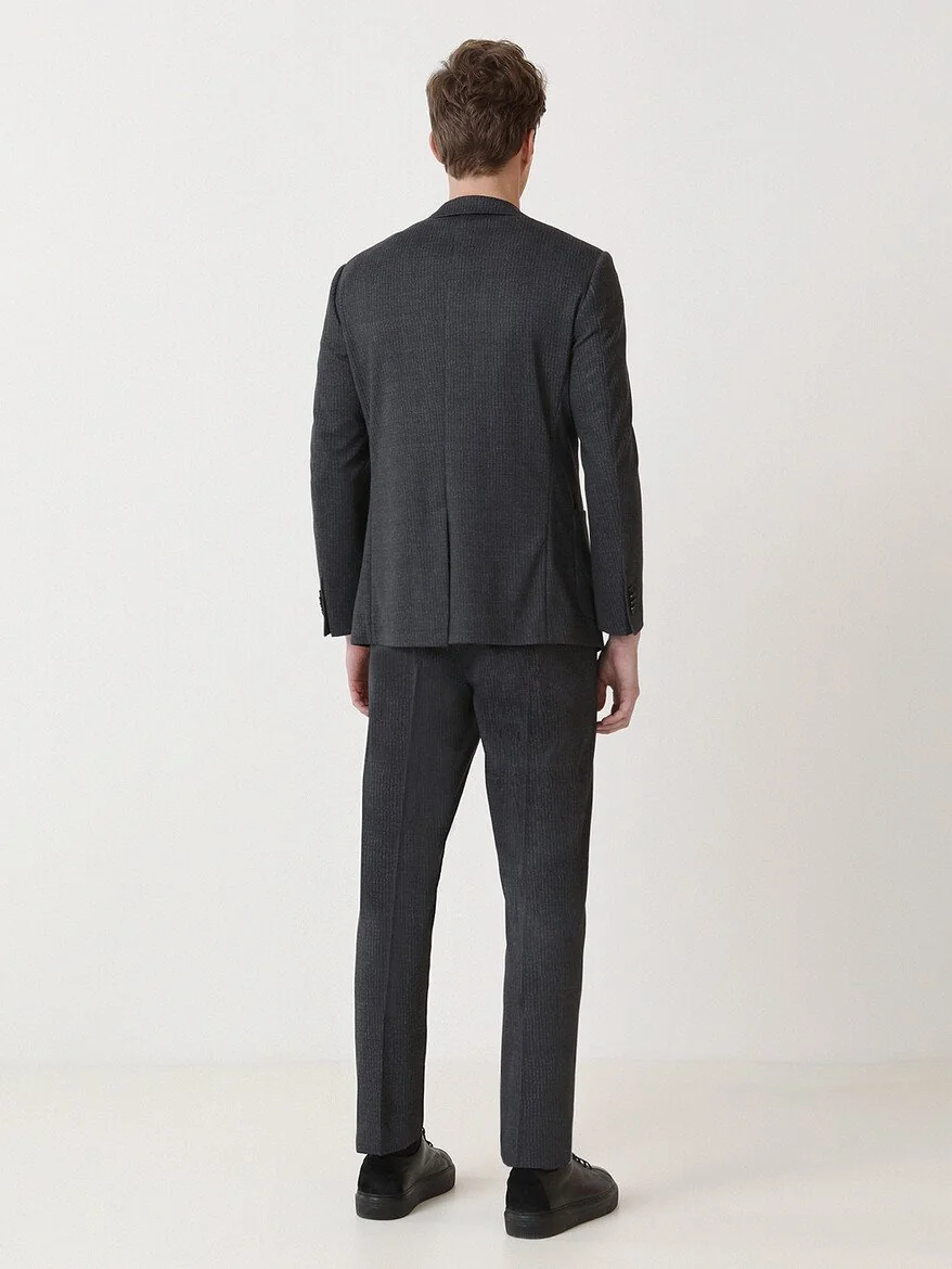 Antrasit Mikro Modern Fit Örme Takım Elbise - 5