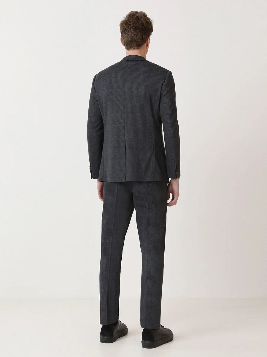 Antrasit Mikro Modern Fit Örme Takım Elbise - 5