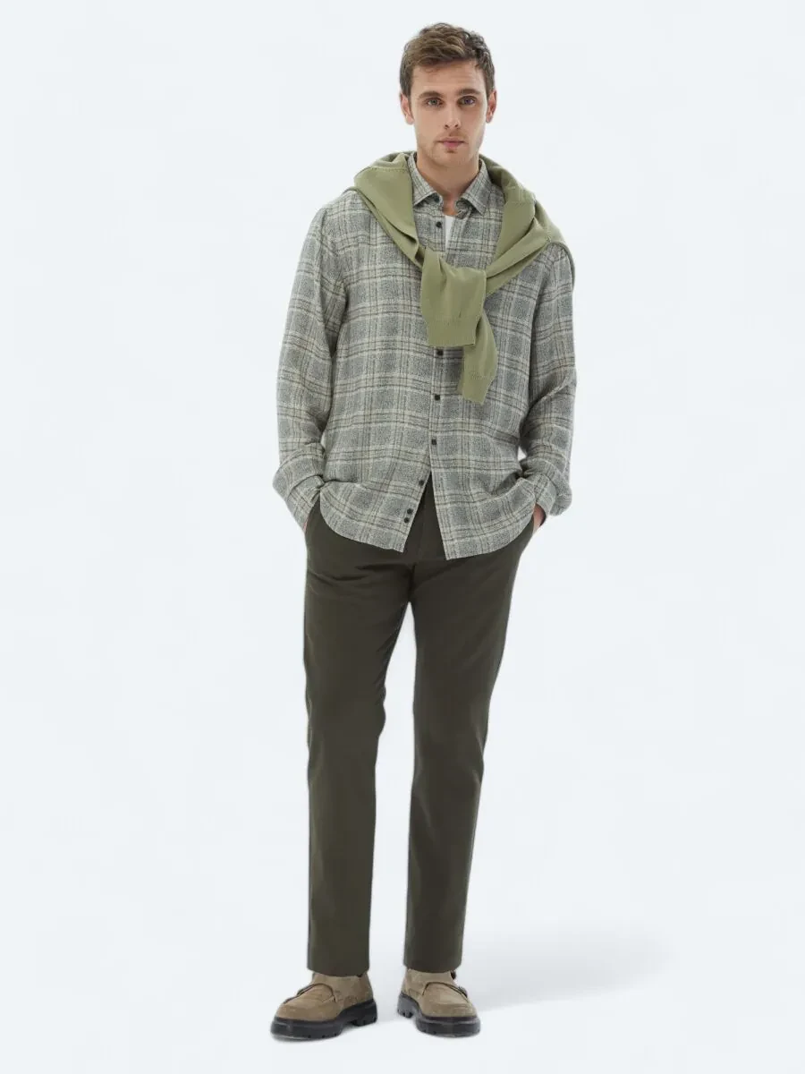 Beige Checkered Regular Fit Weaving Casual Shirt - 3
