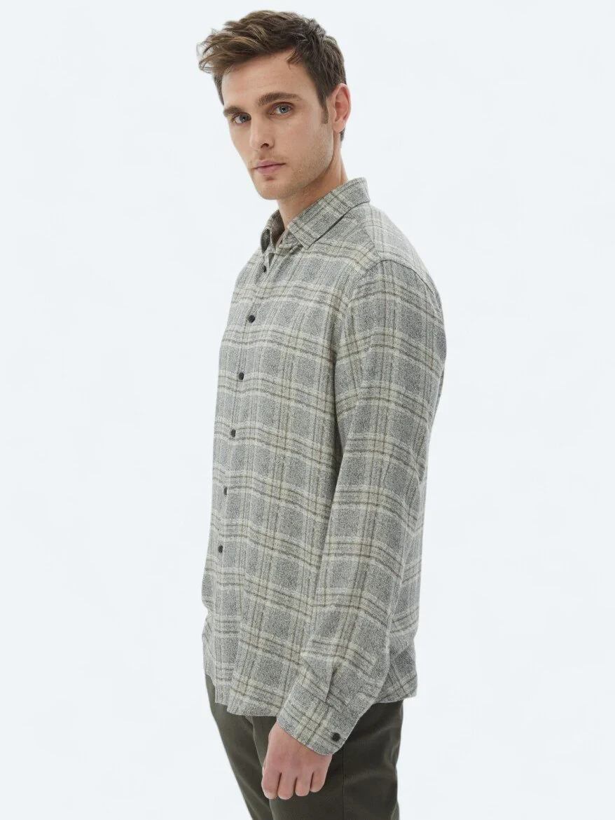 Beige Checkered Regular Fit Weaving Casual Shirt - 5