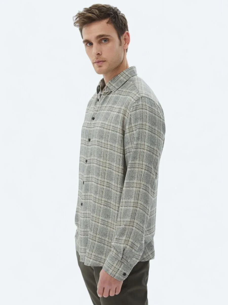Beige Checkered Regular Fit Weaving Casual Shirt - 5
