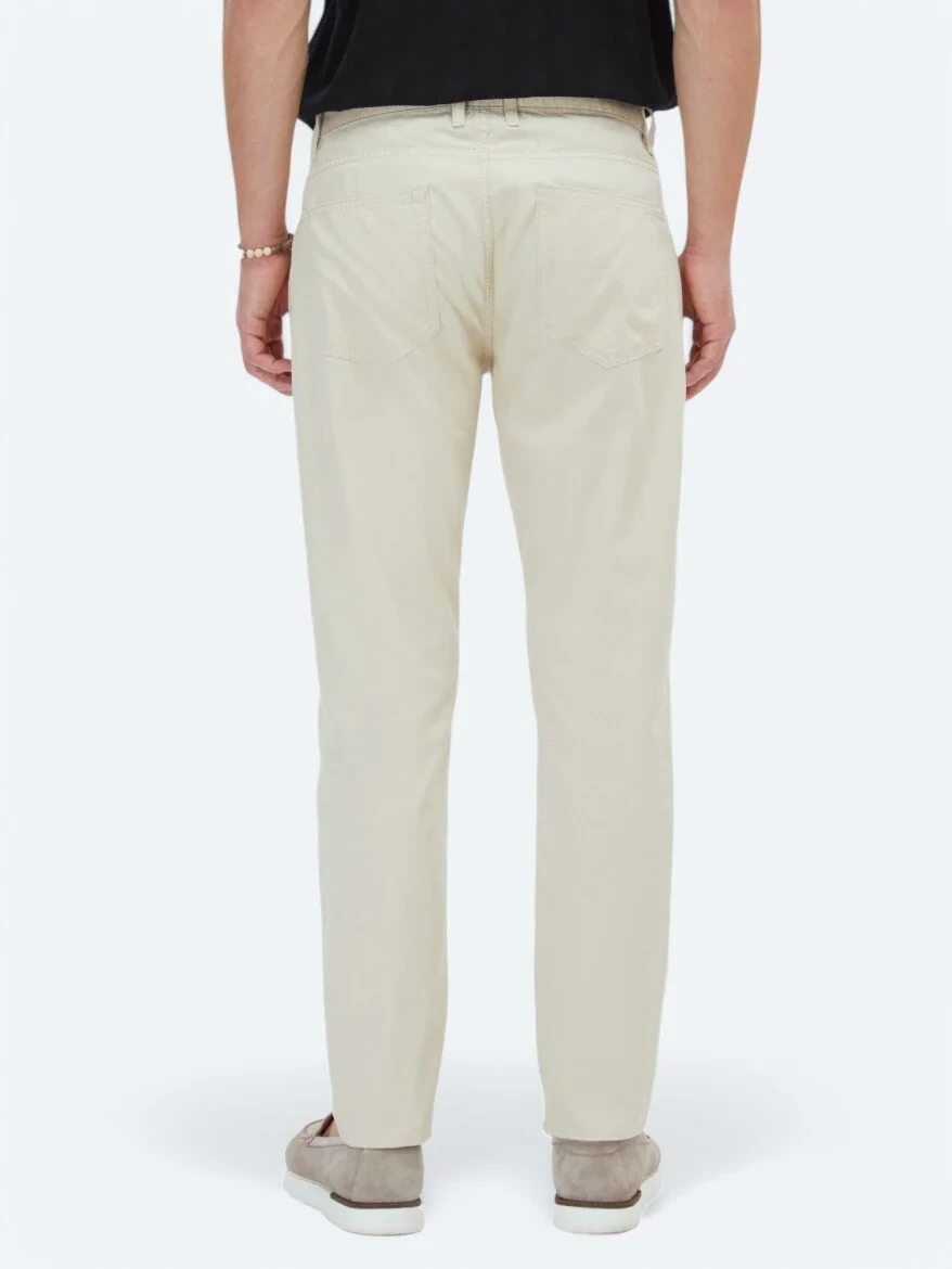 Beige Denim Slim Fit Casual Cotton Blended Trousers 