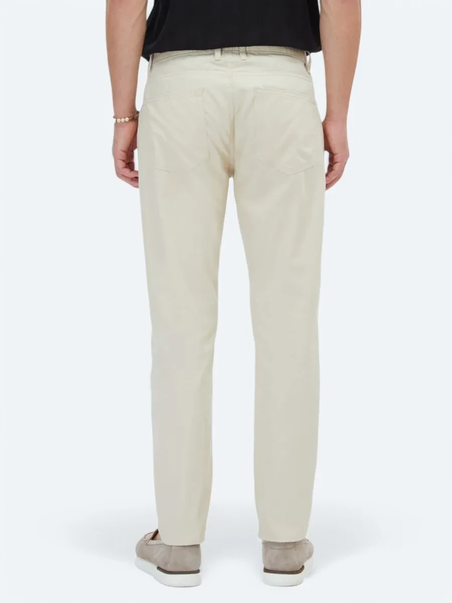 Beige Denim Slim Fit Casual Cotton Blended Trousers - 4