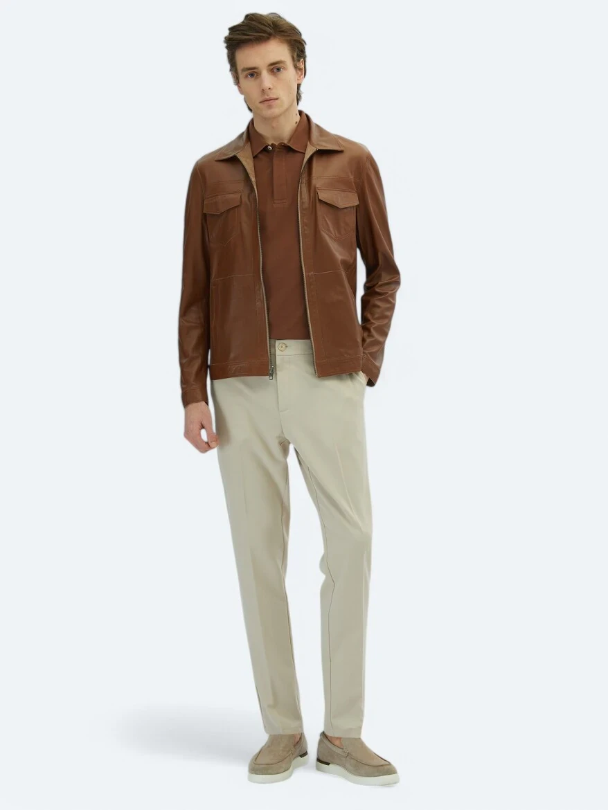 Beige Double-Sided Leather Coat - 2