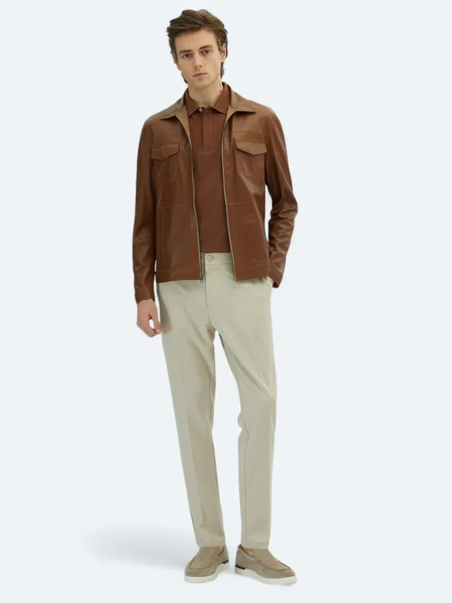 Beige Double-Sided Leather Coat - 2