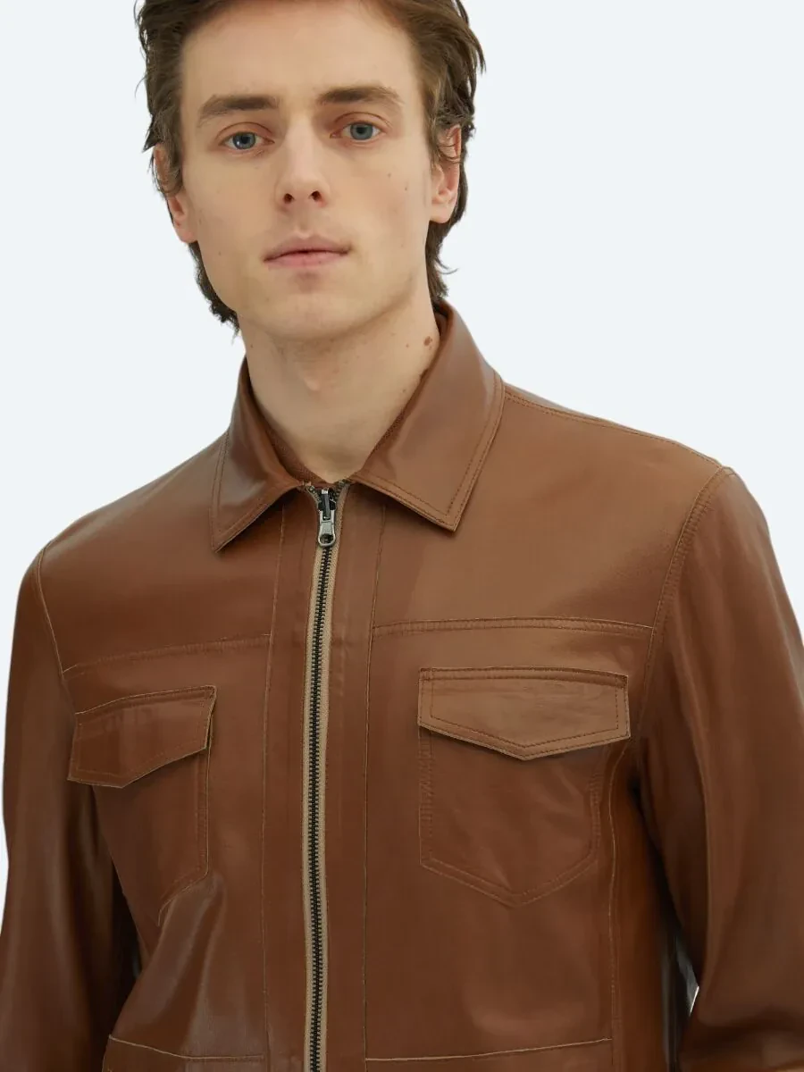 Beige Double-Sided Leather Coat - 4