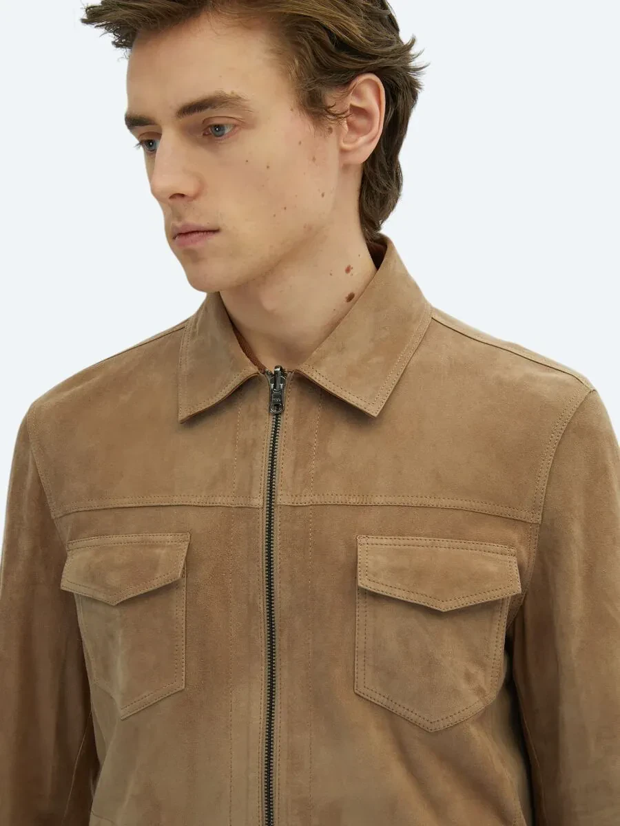 Beige Double-Sided Leather Coat - 5