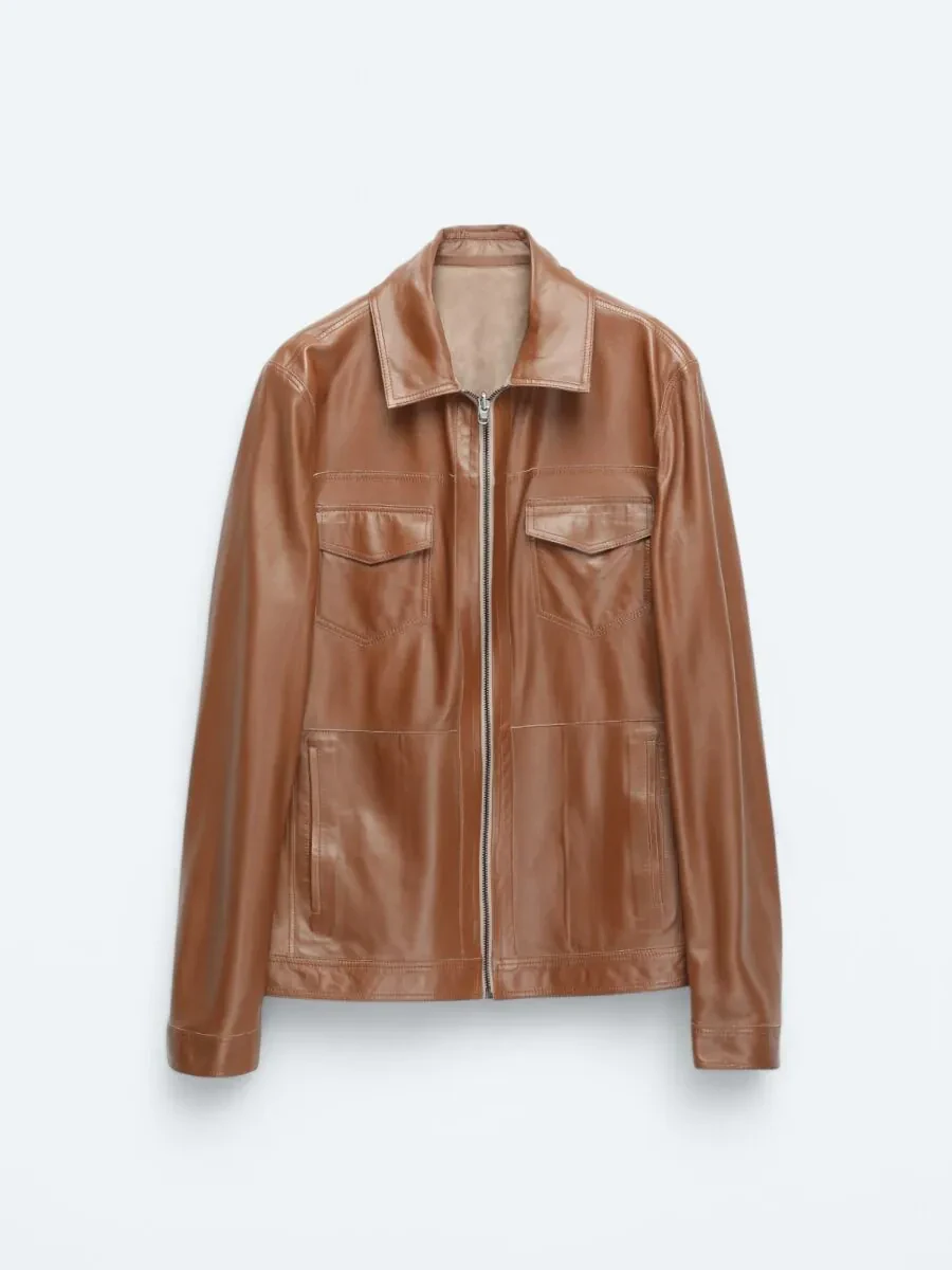 Beige Double-Sided Leather Coat - 11