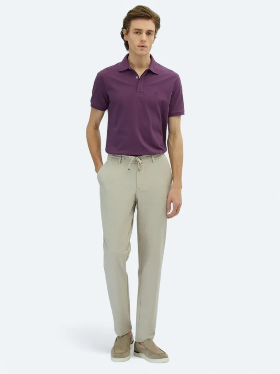 Beige Knitting Jogging Fit Casual Trousers - 1