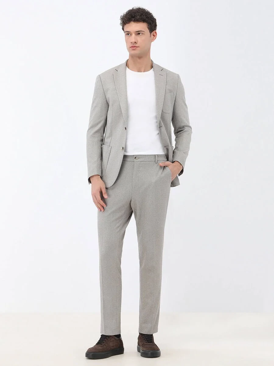 Beige Micro Slim Fit Suit - 4