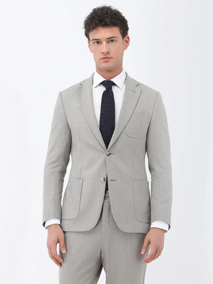 Beige Micro Slim Fit Suit - 7