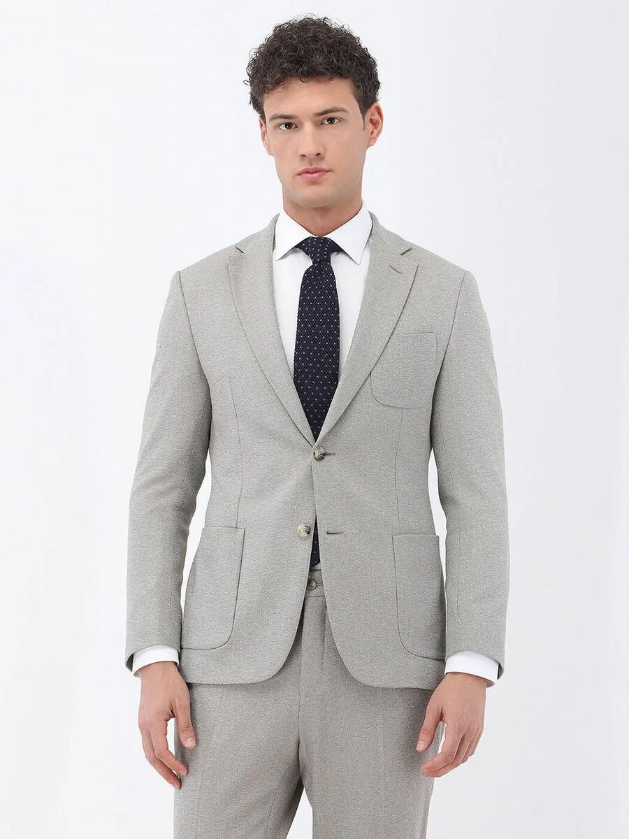 Beige Micro Slim Fit Suit - 7