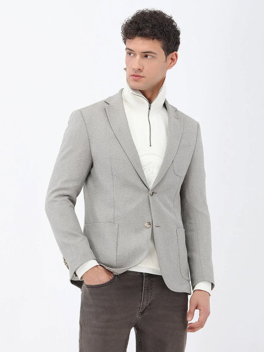 Beige Micro Slim Fit Suit - 8