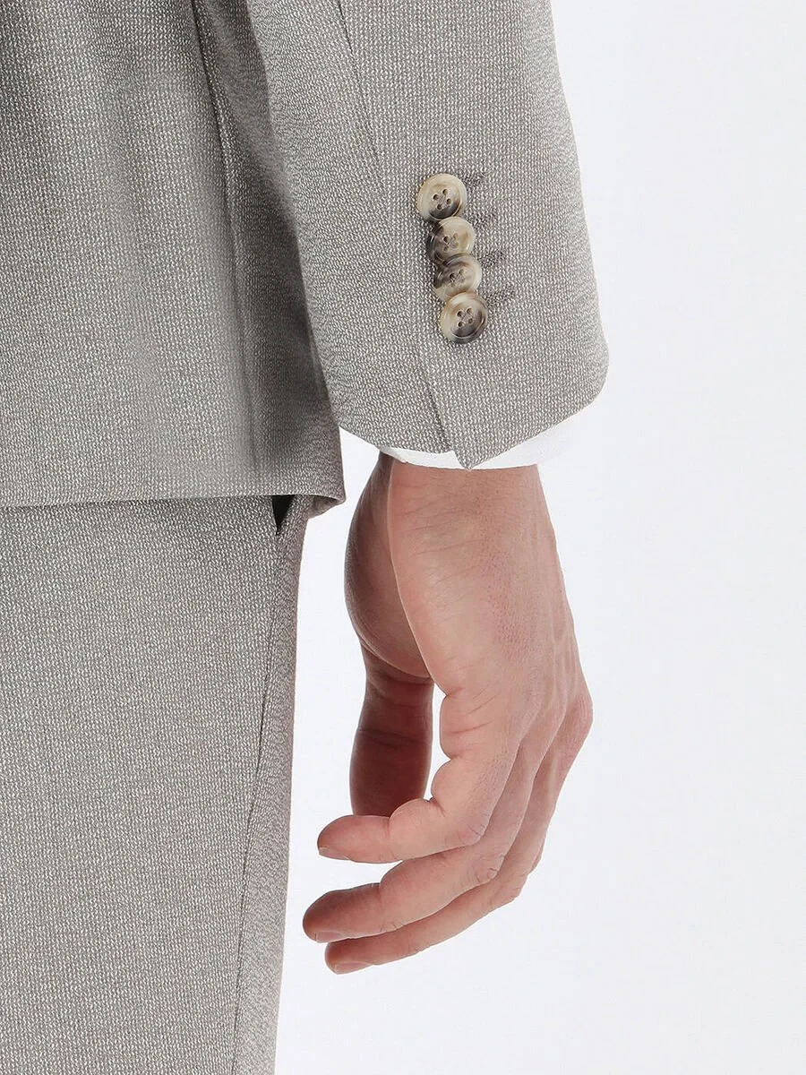 Beige Micro Slim Fit Suit - 11