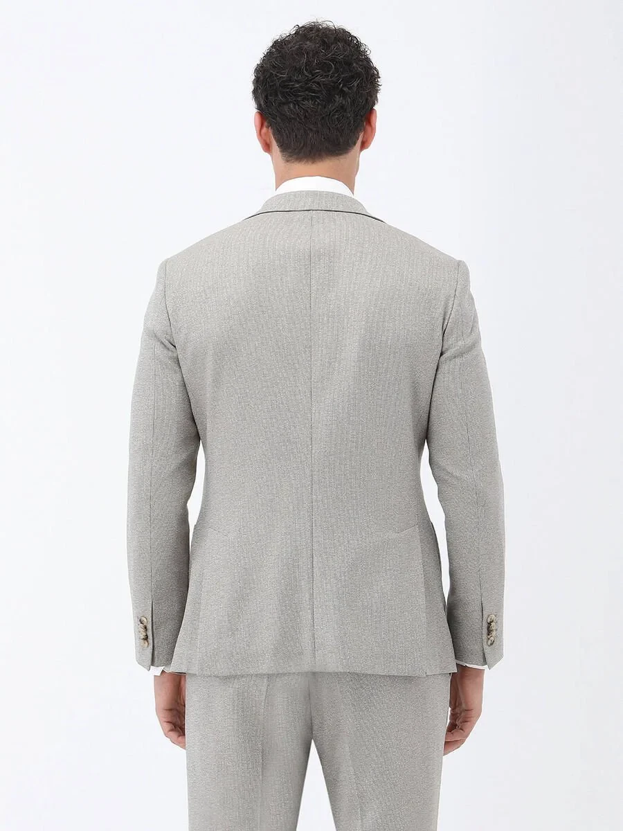 Beige Micro Slim Fit Suit - 13