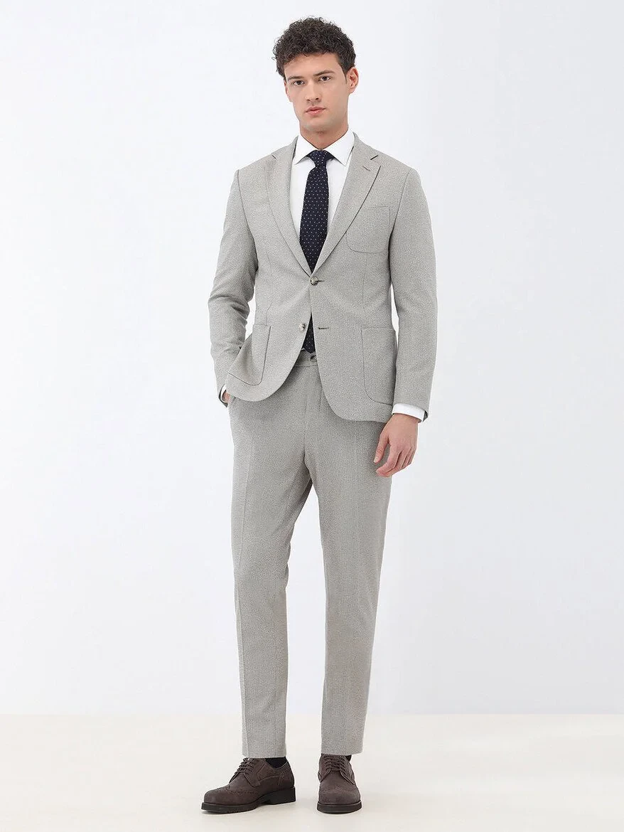 Beige Micro Slim Fit Suit - 14