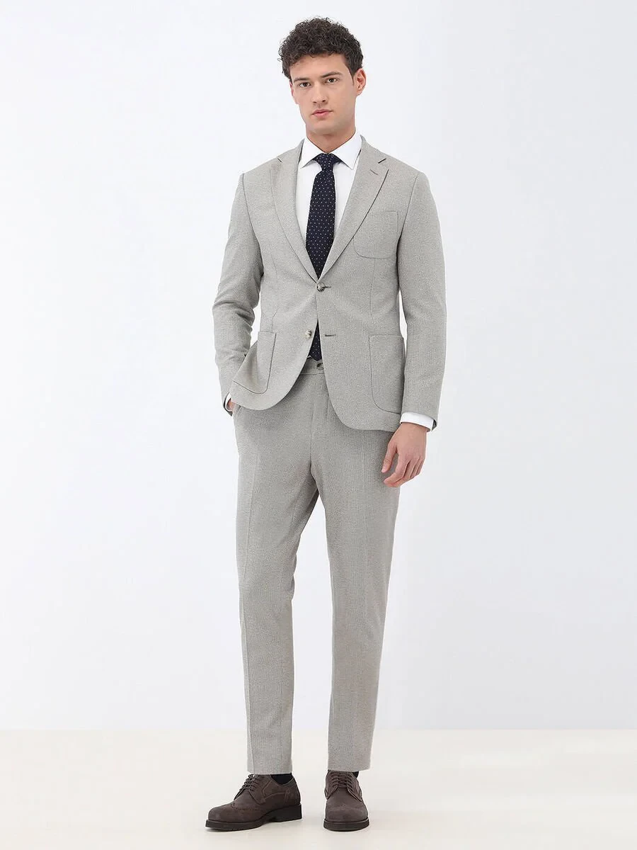 Beige Micro Slim Fit Suit - 14