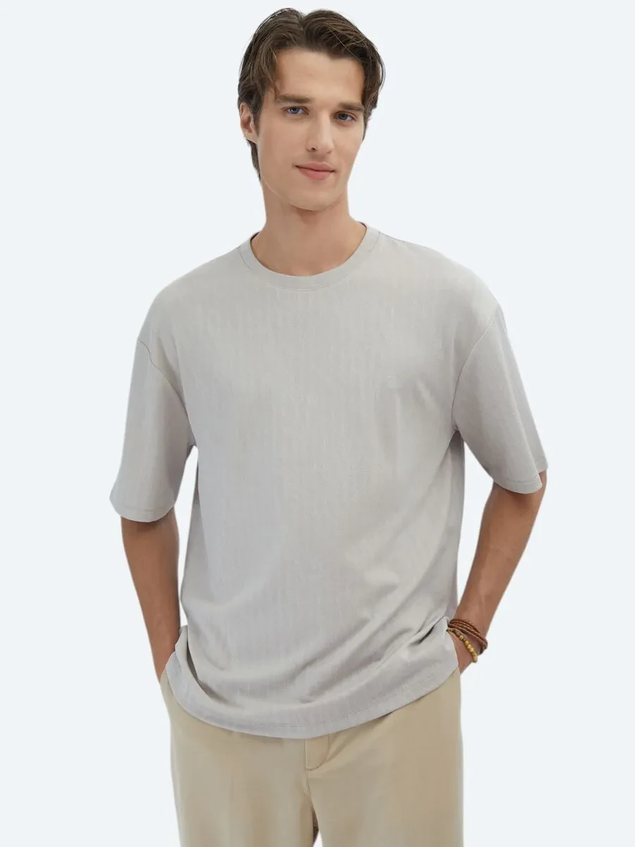 Beige Patterned Crew Neck T-Shirt - 1