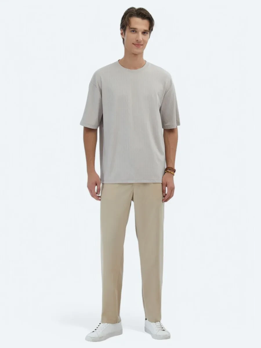 Beige Patterned Crew Neck T-Shirt - 2