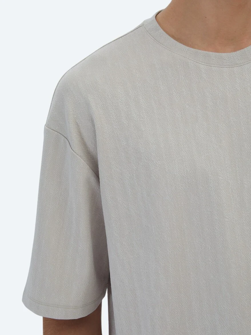 Beige Patterned Crew Neck T-Shirt 