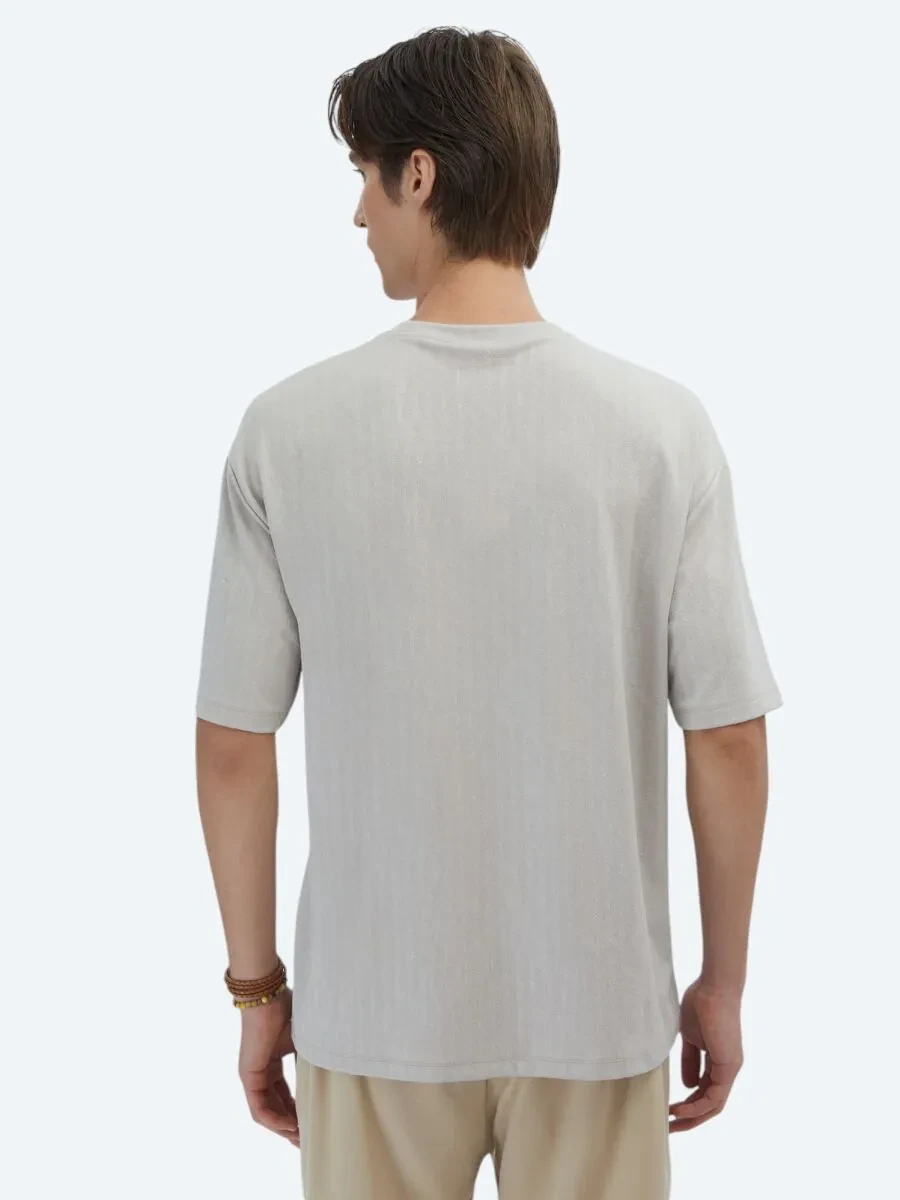 Beige Patterned Crew Neck T-Shirt - 5