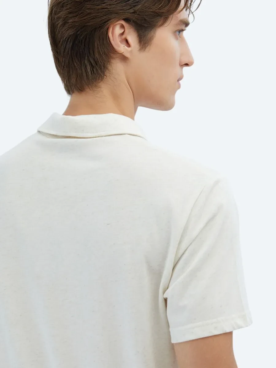 Beige Patterned Polo Neck Cotton Blended T-Shirt - 5