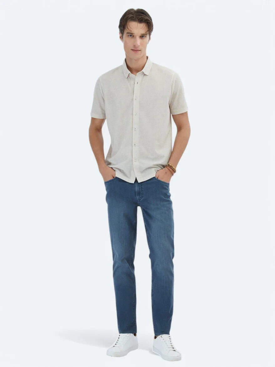 Beige Patterned Regular Fit Knitting Casual Shirt - 2