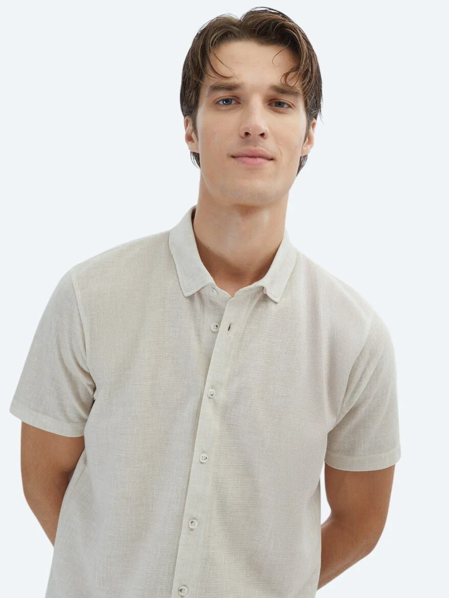 Beige Patterned Regular Fit Knitting Casual Shirt - 3
