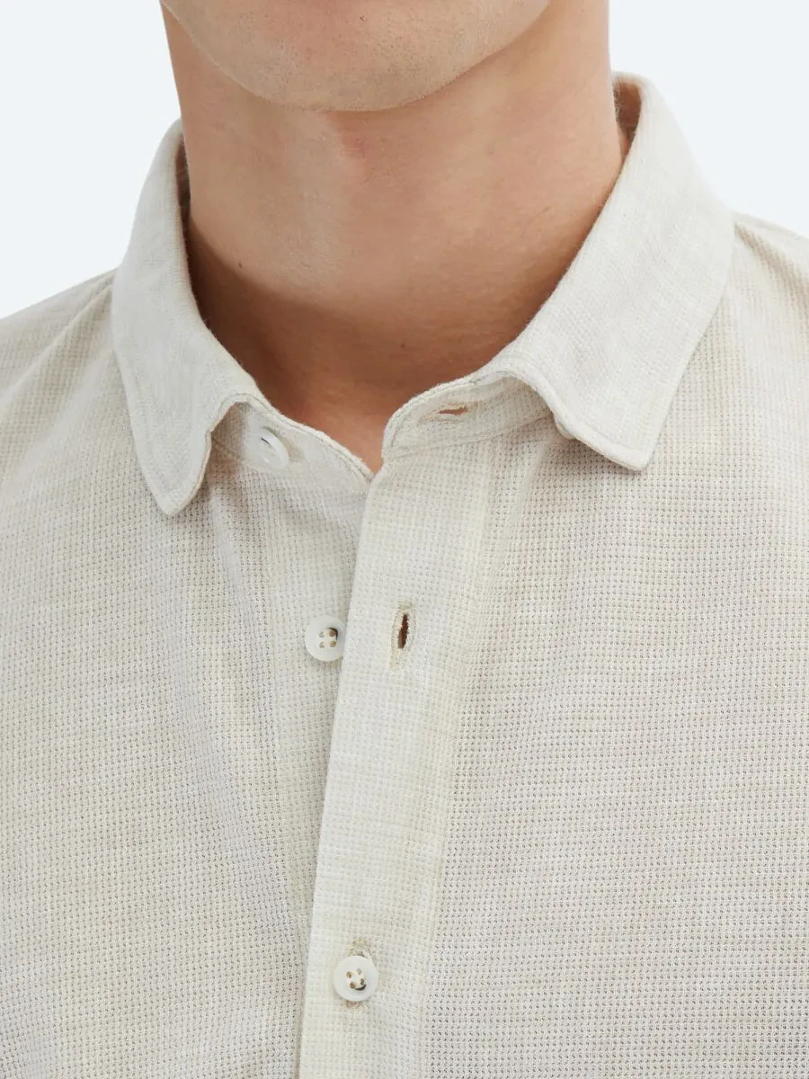 Beige Patterned Regular Fit Knitting Casual Shirt - 4