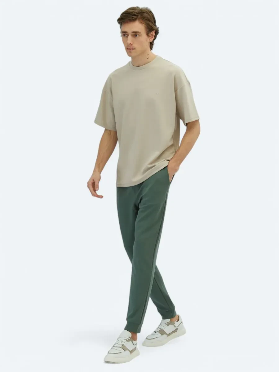 Beige Plain Crew Neck T-Shirt - 2