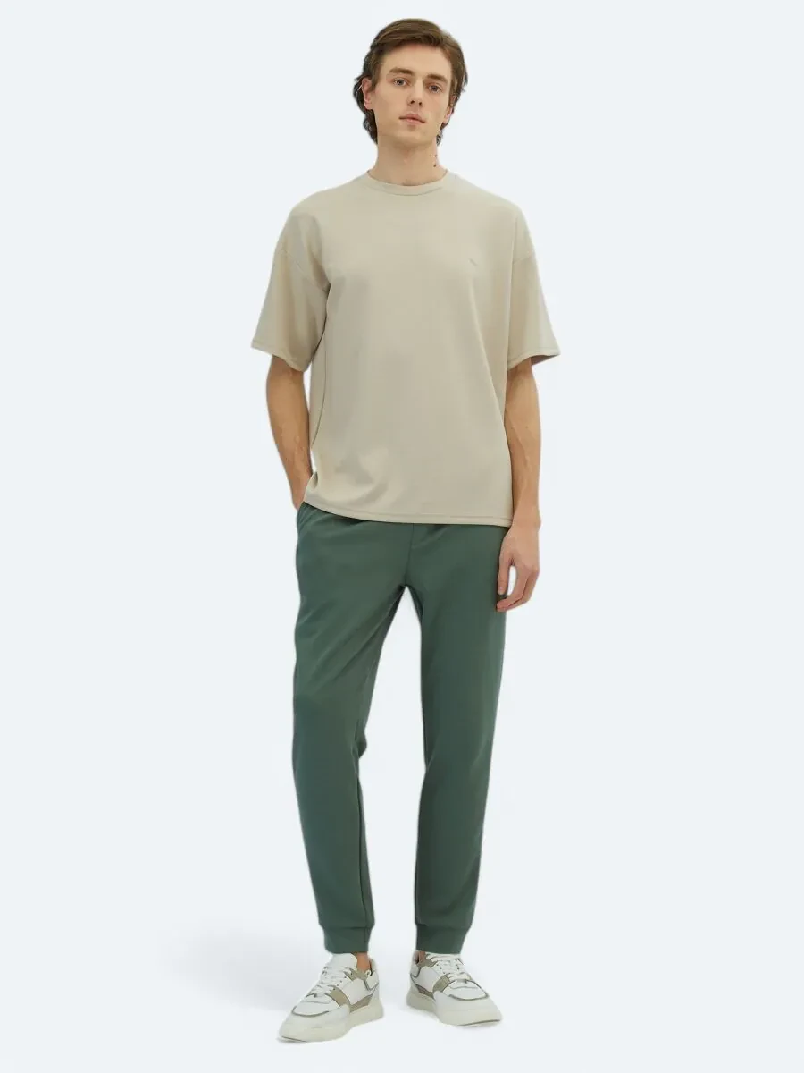 Beige Plain Crew Neck T-Shirt - 3