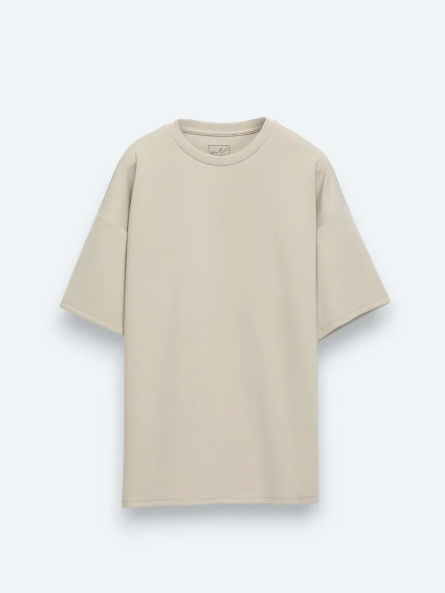 Beige Plain Crew Neck T-Shirt - 6