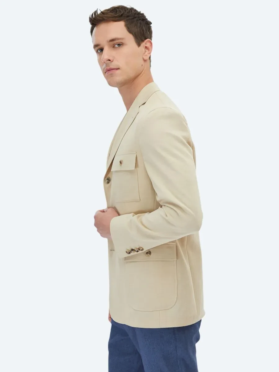 Beige Plain Modern Fit Jacket - 5