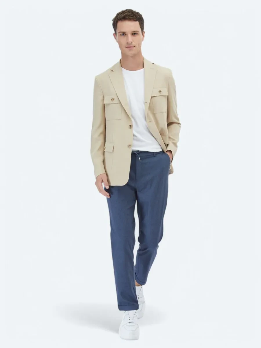 Beige Plain Modern Fit Jacket - 6